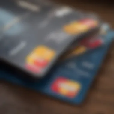 Close-up of credit cards with an iPhone layover