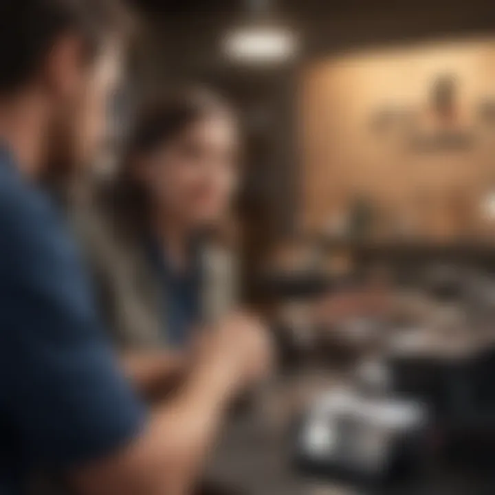 A close-up of a customer interacting with a small business owner.