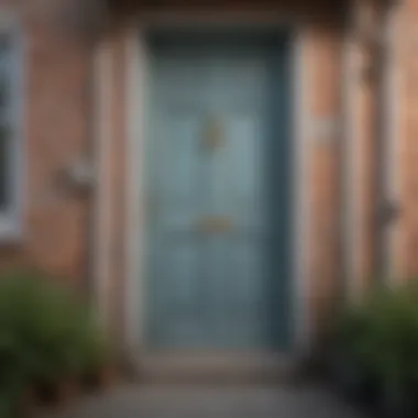 A faded front door of a neglected property