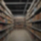 A close-up view of a well-organized retail stockroom showcasing various products.