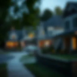 A serene neighborhood showcasing various homes with a focus on property safety.