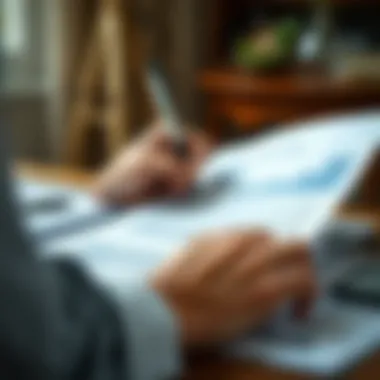 A person reviewing financial documents with a pen