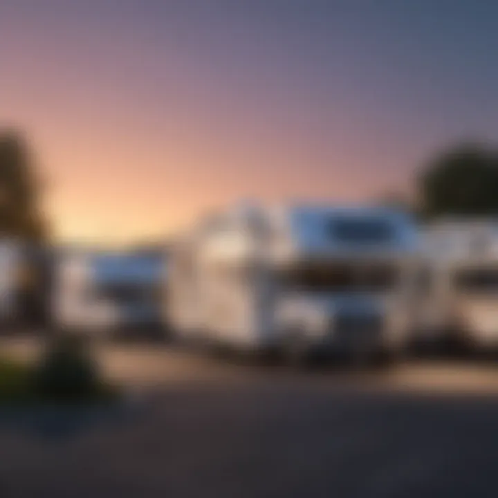 A diverse range of RVs displayed at an outdoor dealership