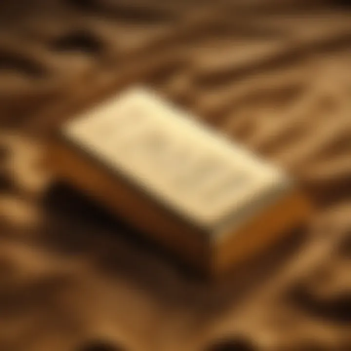 An elegant gold bullion bar resting on a luxurious velvet cloth, showcasing its luster and quality.