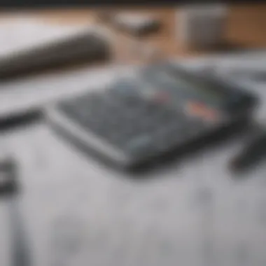 Financial Planning Tools A calculator surrounded by financial documents and charts
